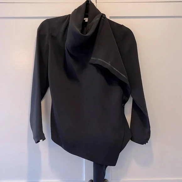 Morgane Le Fay Black Silk Asymmetrical Drape Front Jacket, size S - Picture 1 of 14